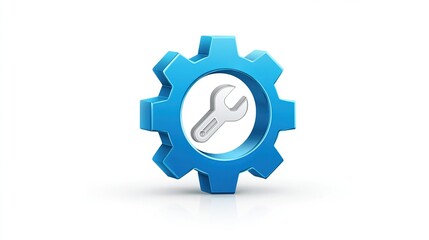 Obraz premium A bright blue gear with a wrench inside, suggesting settings, tools, or technical processes