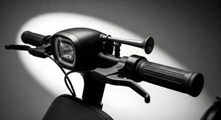Elegant Electric Scooter Handlebar Detail With Headlight And Classic Horn Design
