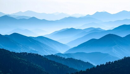 Fototapeta premium Serene Blue Mountains Panorama: A Breathtaking View of Nature's Majesty