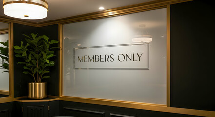 Elegant Private Club Entrance With Members Only Sign and Decorative Plant