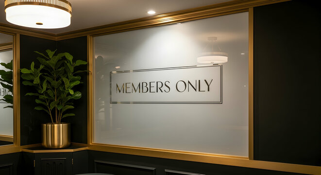 Elegant Private Club Entrance With Members Only Sign and Decorative Plant