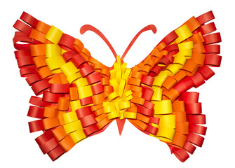 Colorful butterfly created using interwoven strips of paper