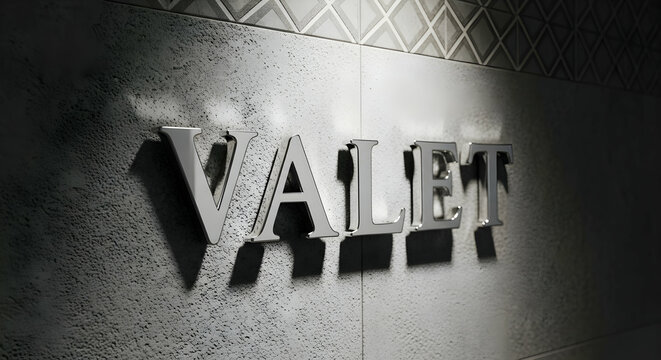 Elegant Valet Service Sign Against Textured Wall with Diamond Pattern Border