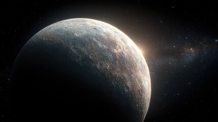 Realistic Illustration of a Rocky Planet in Outer Space with Milky Way Galaxy