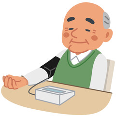 おじいちゃんシリーズ「血圧測定_椅座位_上半身」