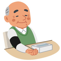 おじいちゃんシリーズ「血圧測定_椅座位_上半身」