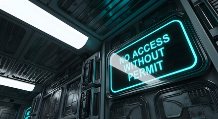 Futuristic Interior Displaying The Message No Access Without Permit Sign