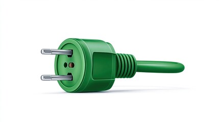 Green Electric Plug with Two Metal Prongs and Rounded Body, Isolated on White
