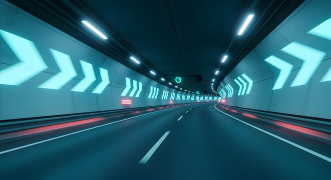 Fototapeta Futuristic Road Tunnel With Arrow Guidance System For Transportation Concepts