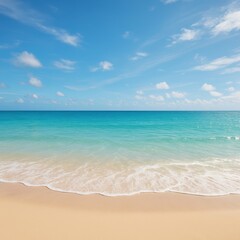 Fototapeta premium Tranquil beach scene with blue skies and gentle waves on sandy shore