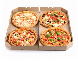 Assorted Pizzas in a Takeaway Cardboard Box