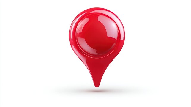 3D rendered red map marker, glossy finish, isolated on white background