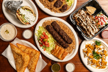 Mediterranean food flat lay composition