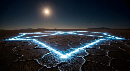 Ethereal Geometry Light Installation Illuminating Vast Salt Flat Under Night Sky