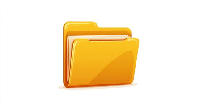 A vibrant yellow digital folder icon, slightly angled, showing two off-white documents inside, casts a subtle shadow on a white background