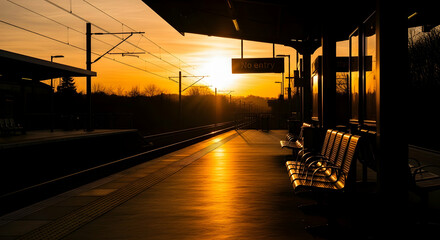Golden Hour At The Train Station Waiting For The First Or Last Train Of The Day