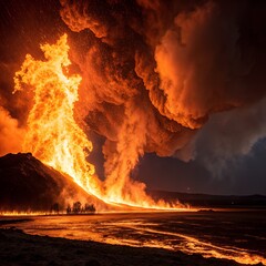Dramatic Orange Flames Photo, Intense Fiery Blaze, Explosive Fire Burst, Swirling Flaming Inferno, High-Contrast Fire Texture with Burning Embers and Flickering Firelight, High Resolution”

