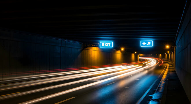 Dynamic Urban Passage Blurring Motion Of Vehicles In An Enclosed Roadway At Night