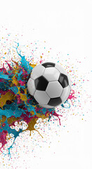 Fototapeta premium Abstract 3D Render of a Soccer Ball Splashing into Colorful Paint
