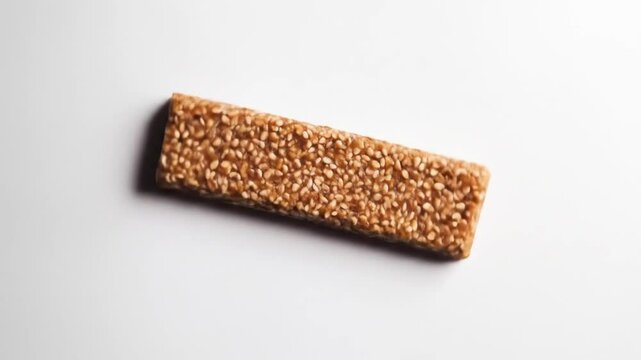Sesame bar on white surface
