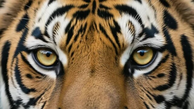 Close-up of tiger's eyes staring into the camera, intense gaze 
