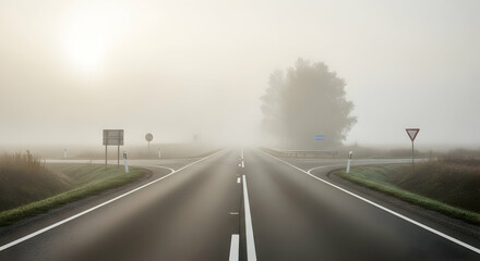 Eerie Intersection Shrouded In Mysterious Fog Offering A Sense Of Isolation