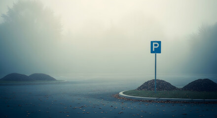 Eerie Morning Parking Spot Under a Mysterious Dense Fog With Trees