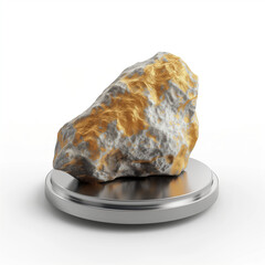 Metal meteorite toy on a shiny base surrounded by a clean white background invites imagination and play