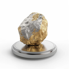Unique metal meteorite toy with gold and silver accents on a display stand