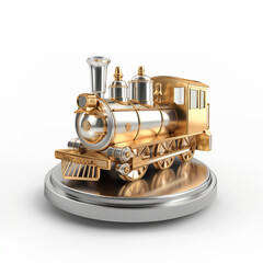 Steam train icon design featuring a shiny gold color with silver accents isolated on a plain background
