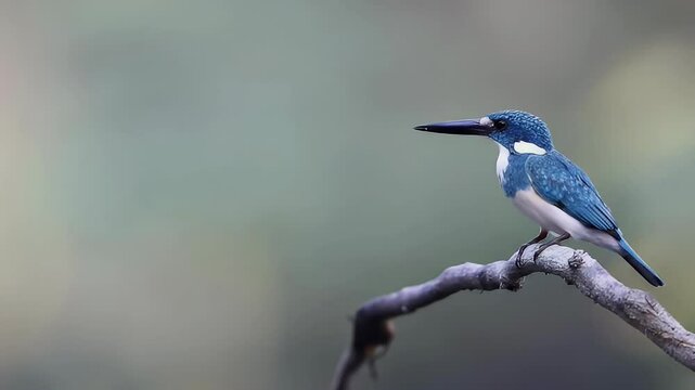 Blue Kingfisher (Alcedo coerulescens) Perched on Branch