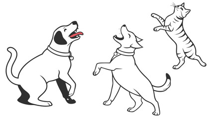Fototapeta premium Happy Pet Silhouette Pose Pack — Dogs & Cats with Raised Tails, Open Mouths, Playful Poses for Pet Gifts & Merch