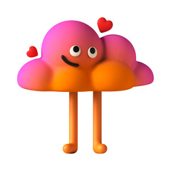Charming 3D Cloud Character: Pink, Orange Gradient Design, Cute Cartoon Illustration