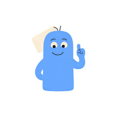 Blue Cartoon Character with Idea:  Illustration of a Thinking Figure