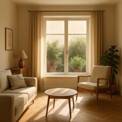 Cozy living room with natural light and minimalist decor