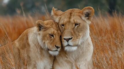 Fototapeta premium Two lionesses in a savanna