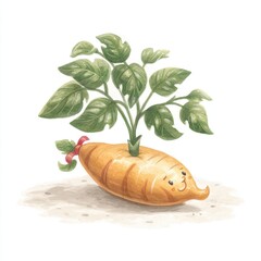 Smiling Yellow Root Vegetable Cartoon Illustration