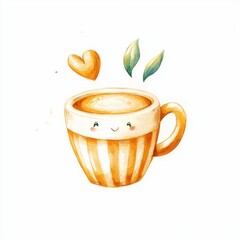 Smiling Yellow Striped Coffee Cup Cartoon Illustration