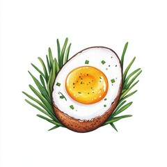 Soft Boiled Egg with Runny Yolk and Chives on White Background
