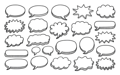 Fototapeta premium Hand Drawn Speech Bubble Sketch Set – Doodle Style Vector Talk Bubbles in Various Shapes – Comic, Chat, and Message Elements for Graphic Design and Communication Themes