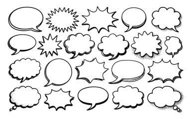 Hand Drawn Speech Bubble Sketch Set – Doodle Style Vector Talk Bubbles in Various Shapes – Comic, Chat, and Message Elements for Graphic Design and Communication Themes

