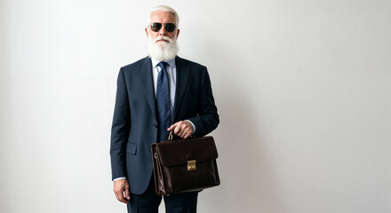 Confident senior businessman with briefcase wearing sunglasses