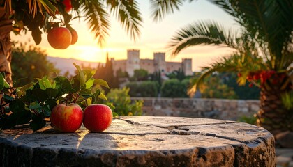 Romantic Alhambra vista featuring ripe apples