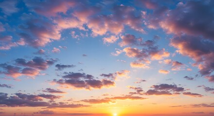 Fototapeta premium Dramatic Sunset Sky with Colorful Clouds and Sun Rays - Golden Hour Landscape