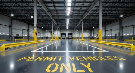 Interior View Of Spacious Warehouse With Designated Vehicle Parking Area