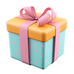 A gift box with a pink ribbon and light pastel colors isolated on transparent background.