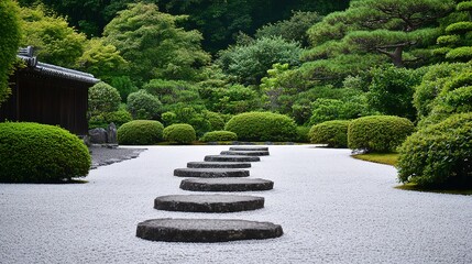 Stone pathway winding through a tranquil zen garden.