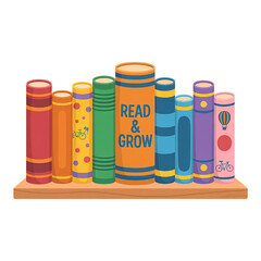 Colorful Books on a Wooden Shelf