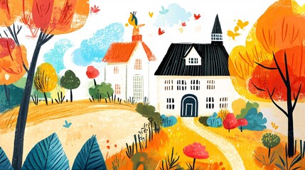 Vibrant Back to School Card with Charming Hand-Drawn Elements for Academic Season Celebrations