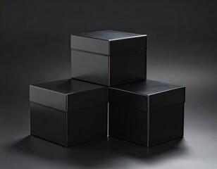 Stacked Black Gift Boxes on Black Background